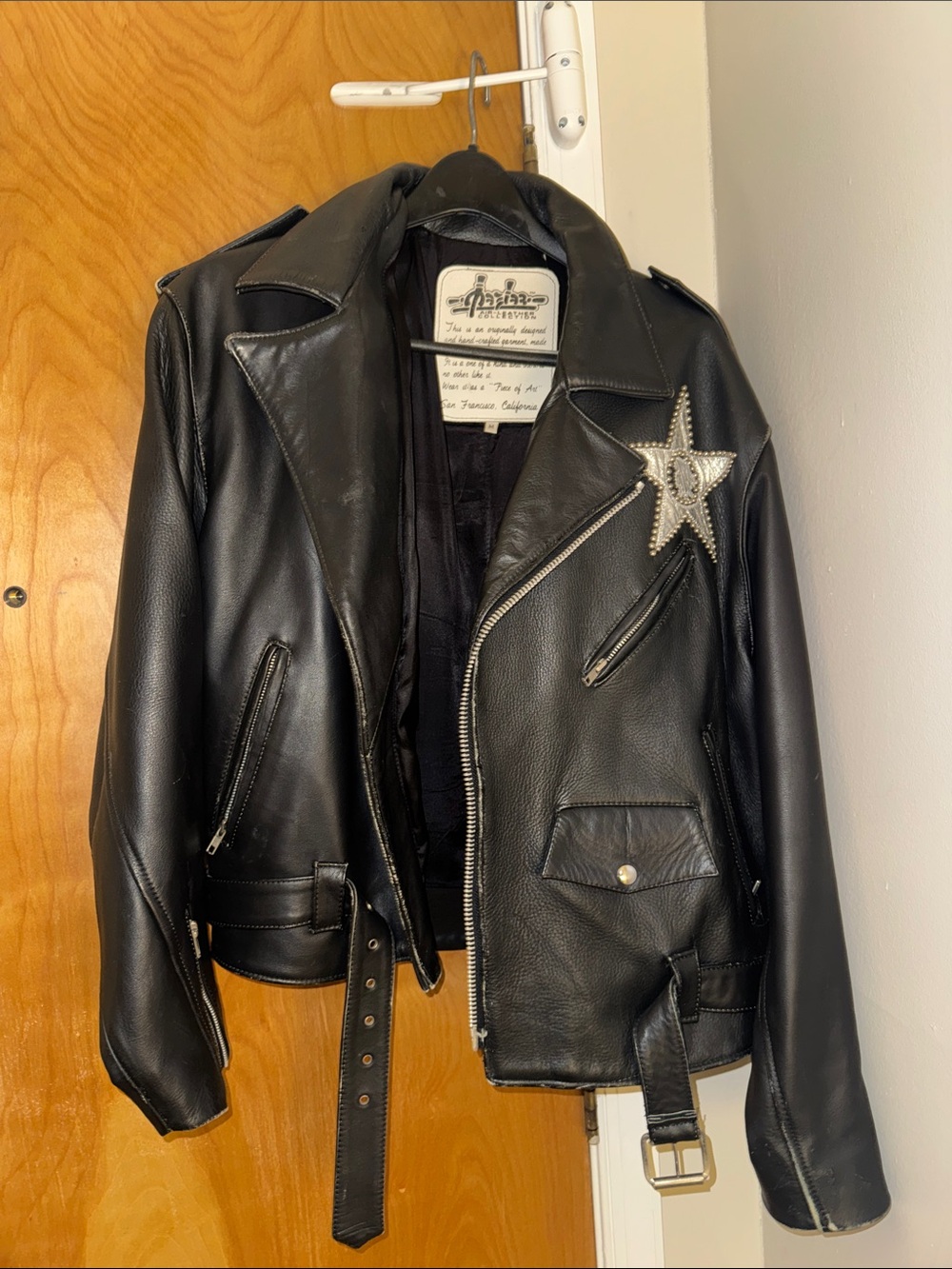 Vintage Studded Star Black Leather Biker Jacket